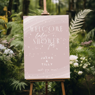 Poster Arc en ciel rose moderne et étoiles Baby shower bl