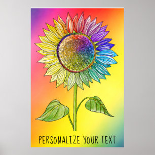 Poster Arc-en-ciel Tournesol Art coloré été fleuri Fierté