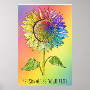 Poster Arc-en-ciel Tournesol Art coloré été fleuri Fierté
