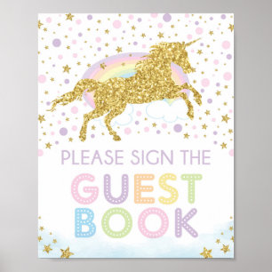 Poster Arc-en-ciel Unicorn Livre d'invités Signet d'anniv