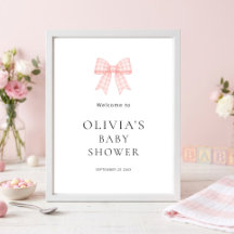 Arc en gingham rose Bienvenue Baby Shower