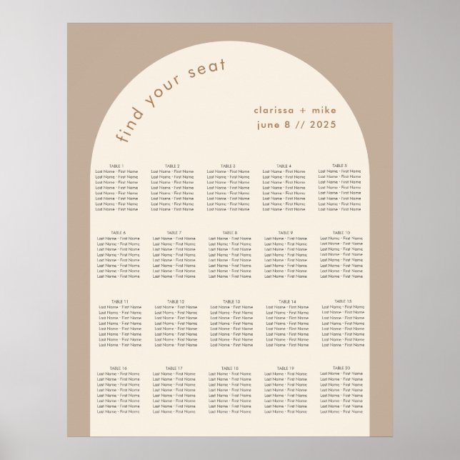 Poster Arc géométrique moderne Sable Mariage Beige Siège (Devant)