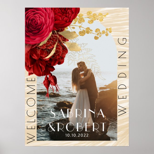 Poster Arc moderne photo Bourgogne Floral Mariage de bien (Devant)
