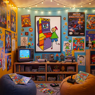 Poster Arcade Gamer Stick Figure Fun Vidéo Vintage jeu