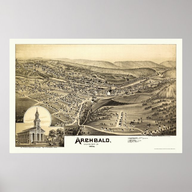 Poster Archbald, PA Carte panoramique - 1892 (Devant)