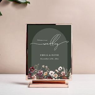 Poster Arche d'automne Mariage de calligraphie vert foncé
