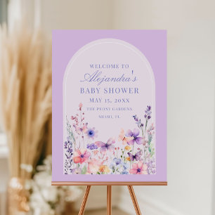 Poster Arche de baptême de bébé papillon fleur sauvage aq