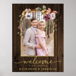 Poster Arche de mariage florale en bois rustique de bienv