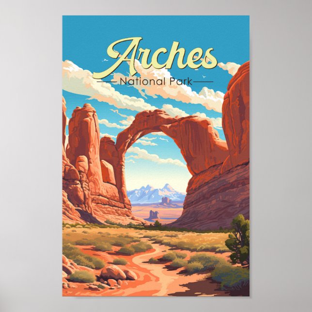 Poster Arches National Park Illustration Rétro (Devant)
