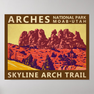 Poster Arches National Park Utah Skyline Arch Trail Retro