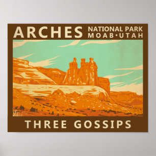 Poster Arches Parc National Utah Trois Gossiers Vintage