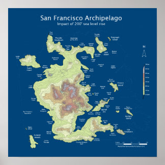 Poster Archipel de San Francisco, 200' de niveau de la me