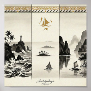 Poster Archipel- Trois Mers des Philippines Sumi-e