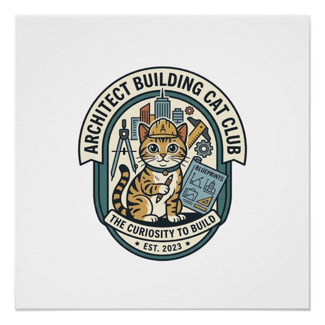 Poster Architecte Bâtiment Chat Chat T-Shirt Graphique Ar (Devant)