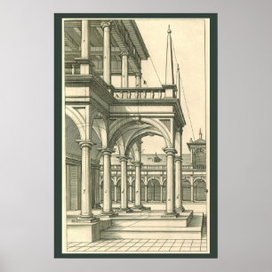 Poster Architecture Ancienne, Cour romaine avec Colonnes