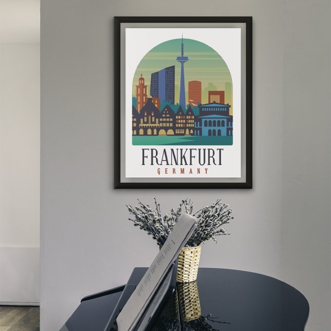 Poster Architecture Skyline de Francfort-Allemagne (Frankfurt Germany Travel Poster)