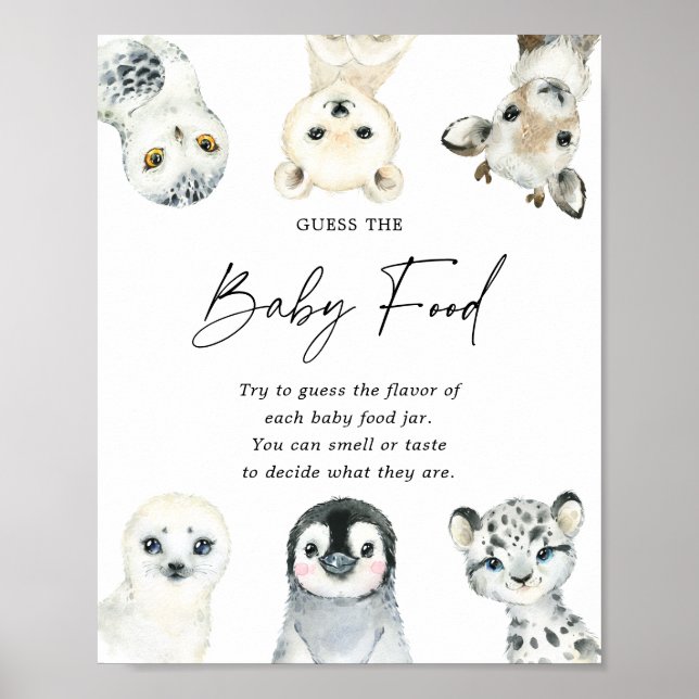 Poster Arctic Animals Baby shower Devinez The Baby Food (Devant)