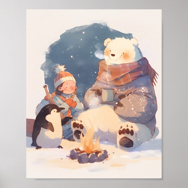 Poster Arctic Animals Nursery Wall Art Christmas Print  (Devant)