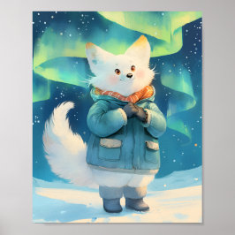 Poster Arctic Fox With Aurora Borealis Nursery Wall Art 