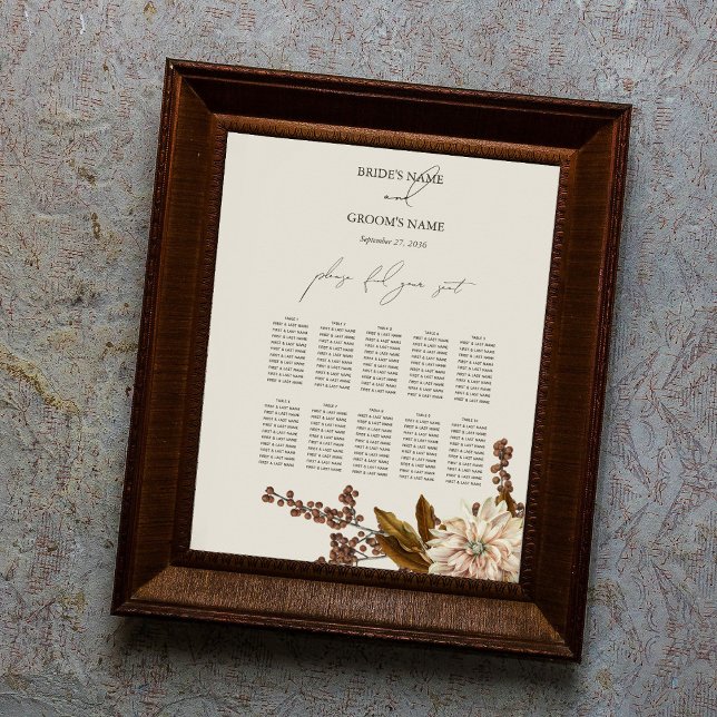 Poster Ardoise d'automne Floral (Autumn Floral Watercolor Seating Chart)