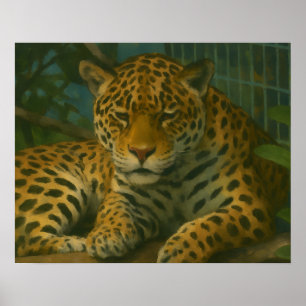 Poster Ardoise dorée - Leopard reposant en feuillage