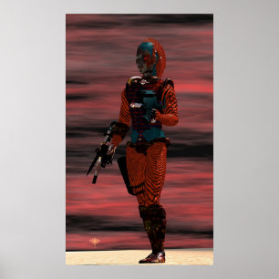 Poster ARES CYBORG DANS LE DÉSERT SUNSET Science-fiction 