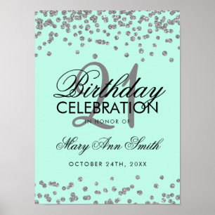 Poster Argent 21e anniversaire Faux Parties scintillant C