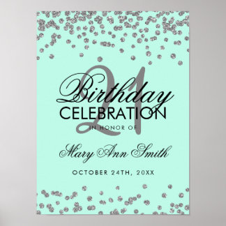 Poster Argent 21e anniversaire Faux Parties scintillant C