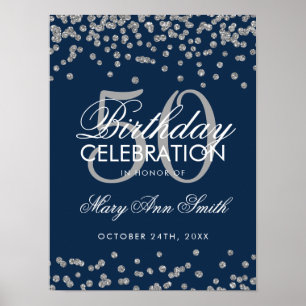 Poster Argent 50e anniversaire Parties scintillant Confet