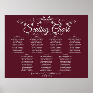 Poster Argent Burgundy Chic 7 Table Mariage Carte de sièg