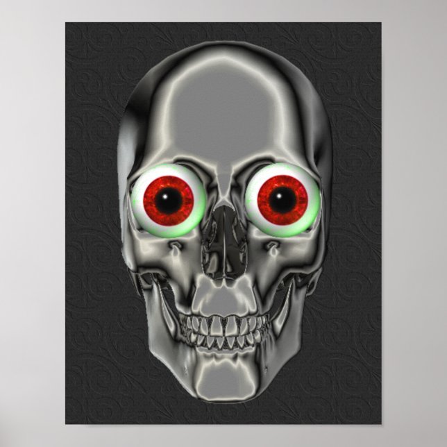 Poster Argent Crâne rouge yeux Imaginaire Art (Devant)