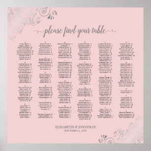 Poster Argent Dentelle Bleu Rose Alphabétique Diagramme d
