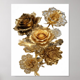 Poster Argent propre ROSES DORÉES