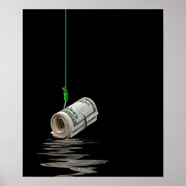 Poster argent sur le hameçon de poisson (Devant)