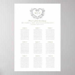Poster Argent vert couronne mariage assise