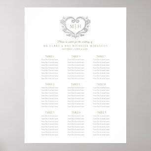 Poster Argent vert couronne mariage assise
