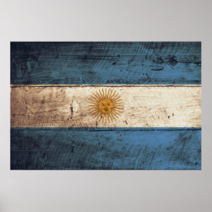 Poster Argentine Flag on Old Wood Grain
