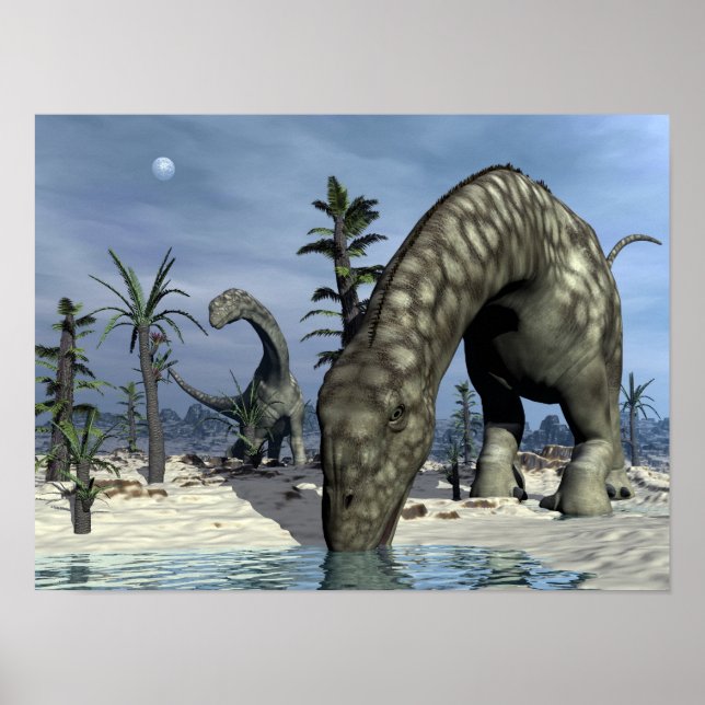 Poster Argentinosaurus dinosaure boire (Devant)