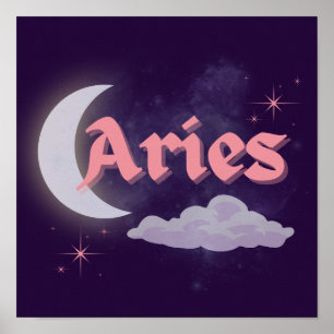 Poster Aries Céleste Lune Cloud Étoiles Astrologie Art