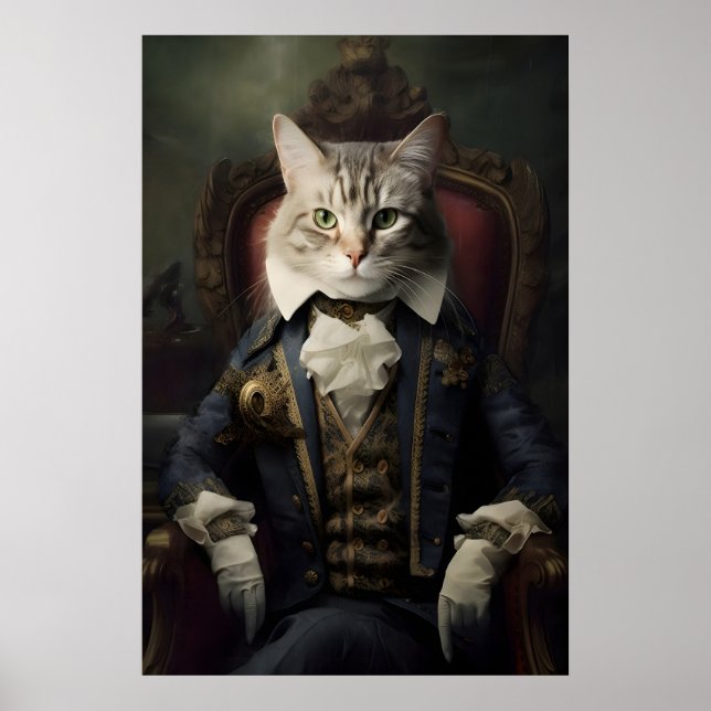 Poster Aristocratic Cat Portrait, Funny Renaissance Wall (Devant)