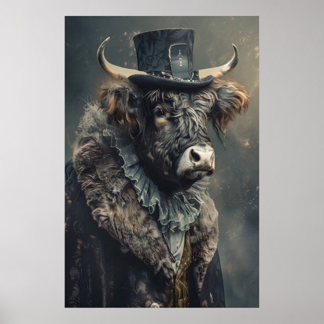 Poster Aristocratic Highland Cow Portrait, Renaissance (Devant)