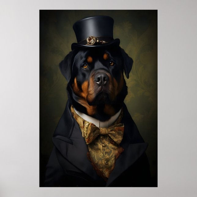 Poster Aristocratic Rottweiler Print, Funny Renaissance (Devant)