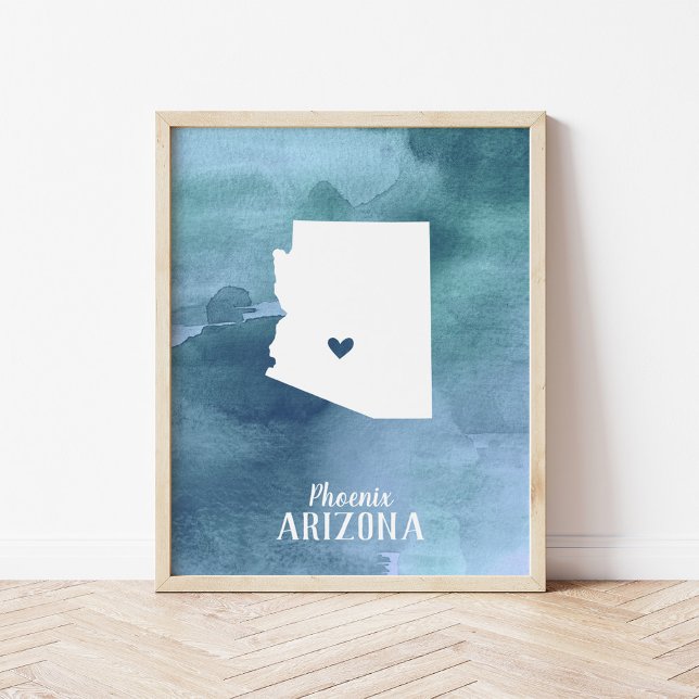 Poster Arizona Carte Bleu Aquarelle Art Personnalisé Impr (Créateur téléchargé)