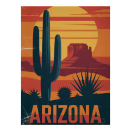Poster Arizona Desert Landscape Sunset Art Print - Retro 