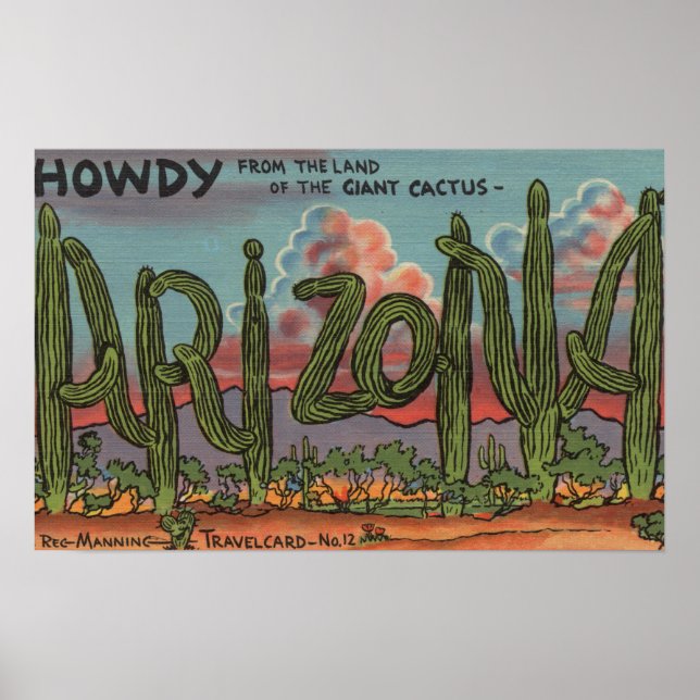 Poster Arizona - Howdy de Arizona à Cactus Font (Devant)