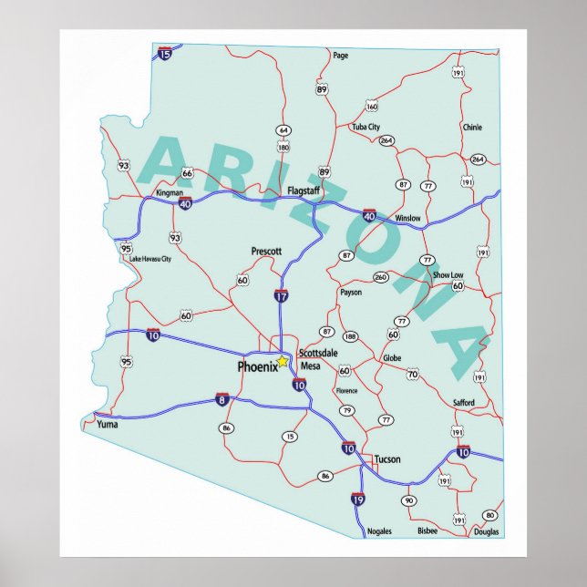 Poster Arizona Interstate Map Print (Devant)
