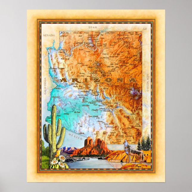 Poster "Arizona Map" "Arizona Art" (Devant)