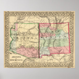Poster Arizona, Nouveau-Mexique Carte par Mitchell