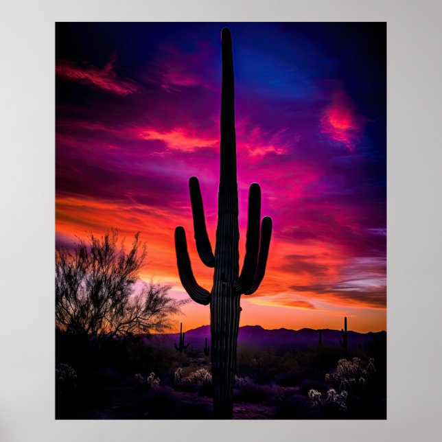 Poster Arizona Saguaro Cactus Sud-Ouest Désert Sunset (Devant)