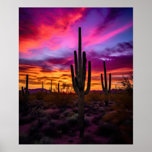 Poster Arizona Saguaro Cactus Sud-Ouest Désert Sunset